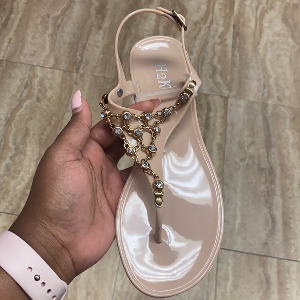 Cream embellished sandals